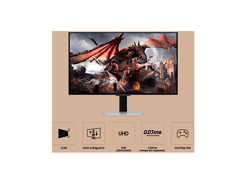 Monitor gaming - Samsung ODYSSEY OLED G8  LS32DG802SUXEN, 0.03ms, 240Hz, WiFi, Bluetooth, USB 2, Altavoces integrados, Silver