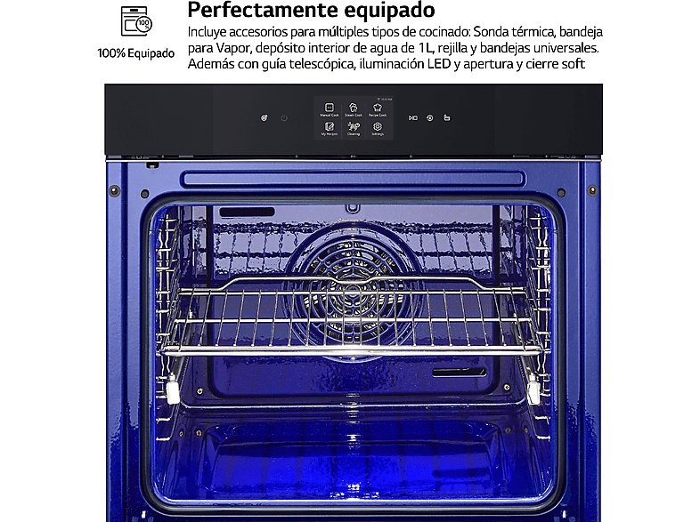 Horno a vapor - LG WS9D7672WM, Multifunción, Pirolítico, 76 l, 59.2 cm, Cristal negro mate