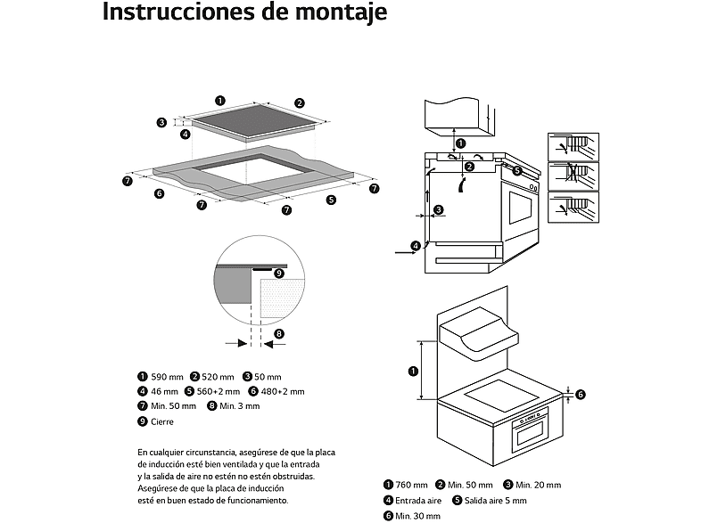 Placa inducción - LG CBIZ2432B, 3 Zonas, 1 Zona Flex, Ancho 59 cm, Cristal Negro
