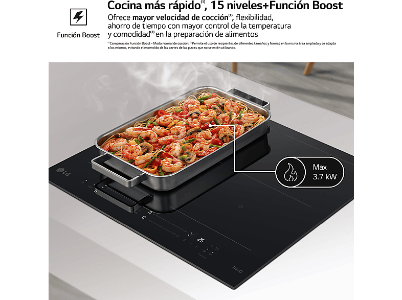 Placa inducción - LG CBIZ2432B, 3 Zonas, 1 Zona Flex, Ancho 59 cm, Cristal Negro