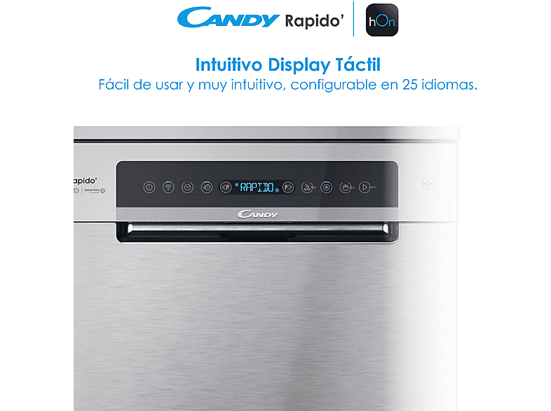 Lavavajillas - Candy Rapido' CF 6B2S3PSX, 16 servicios, 10 programas, 60 cm, Motor Inverter, Wi-Fi, Inox