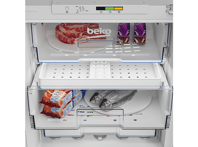Congelador vertical integrable - Beko BU1204N, Cíclico, Altura 82cm, Capacidad 94 l, 3 Cajones, Puerta reversible, Sin panelar