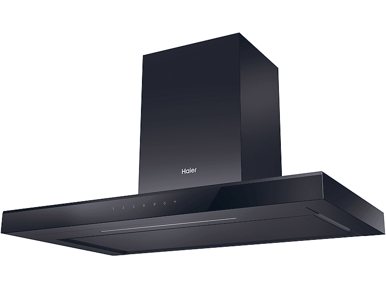 Campana decorativa - Haier HATS9CBS4BWIFI, 5 velocidades, 701 m3/h, Iluminación LED, 90 cm, Negra