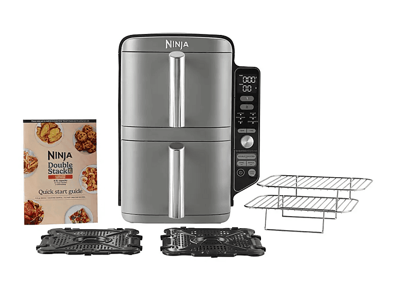 Freidora de aire - Ninja SL400EU, Doble cesta, 2470 W, 9.5 l, 6 Programas, 4 Niveles Independientes para Cocinar, Gris
