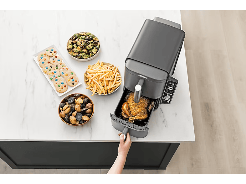 Freidora de aire - Ninja SL400EU, Doble cesta, 2470 W, 9.5 l, 6 Programas, 4 Niveles Independientes para Cocinar, Gris