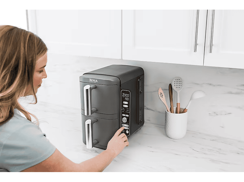 Freidora de aire - Ninja SL400EU, Doble cesta, 2470 W, 9.5 l, 6 Programas, 4 Niveles Independientes para Cocinar, Gris