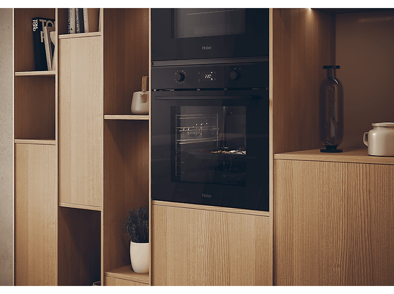 Horno - Haier H6 ID2P5B3YTB, Multifunción, Pirolítico y por agua, 78 l, Cavidad XXL, 60 cm, Negro