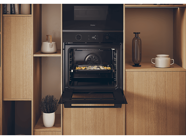 Horno - Haier H6 ID2P5B3YTB, Multifunción, Pirolítico y por agua, 78 l, Cavidad XXL, 60 cm, Negro