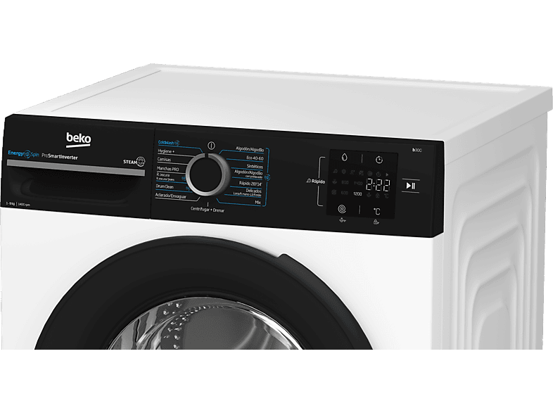Lavadora carga frontal - Beko BM3WFSU39413, 9 kg, 1400 rpm, 15 Programas, Energy Spin, Steam Cure™, Motor ProSmart Inverter, Blanco