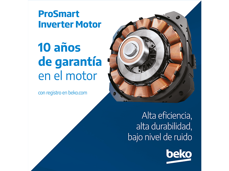 Lavadora carga frontal - Beko BM3WFSU39413, 9 kg, 1400 rpm, 15 Programas, Energy Spin, Steam Cure™, Motor ProSmart Inverter, Blanco