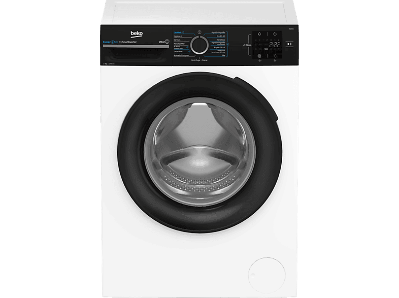 Lavadora carga frontal - Beko BM3WFSU38213, 8 kg, 1200 rpm, 15 Programas, Energy Spin, Steam Cure™, Motor ProSmart Inverter, Blanco
