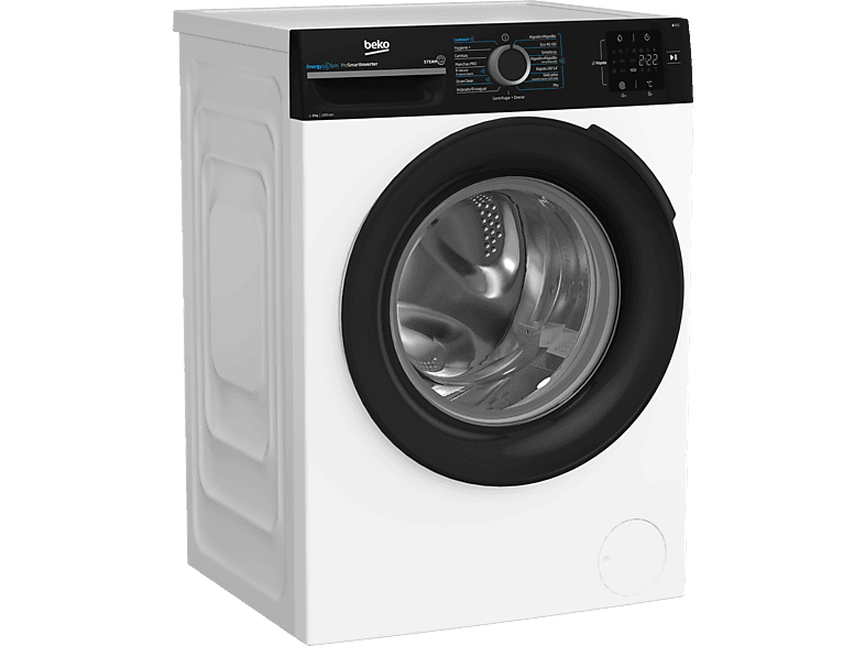 Lavadora carga frontal - Beko BM3WFSU38213, 8 kg, 1200 rpm, 15 Programas, Energy Spin, Steam Cure™, Motor ProSmart Inverter, Blanco