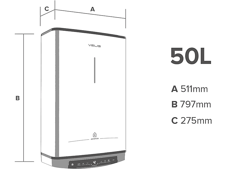 Termo eléctrico - Ariston Velis Pro Wifi 50, 1500 W, 8 bar, 50 l, Blanco