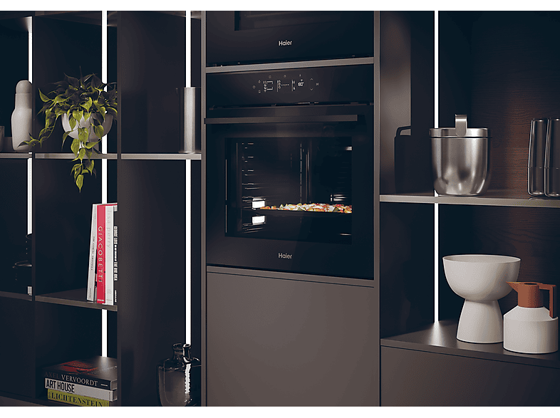 Horno - Haier ID Series 4 H6 ID46G3HTB, Multifunción, Limpieza por agua, 78 l, Guías telescópicas, 18 funciones, 60 cm, Negro