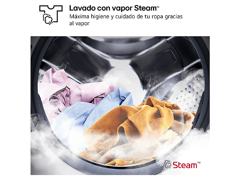 Lavadora carga frontal - LG F4WR5010A6W, 10 kg, 1400 rpm, 11 programas, AI Direct Drive™, Steam™, Blanco