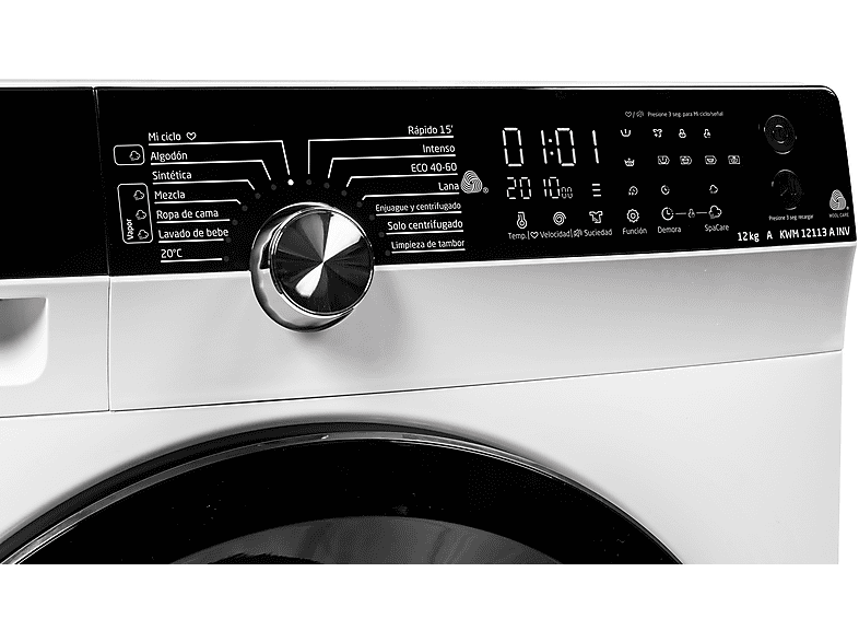 Lavadora carga frontal - Koenic KWM 12113 A INV, 12 kg, 1400 rpm, 14 programas, Motor inverter, Blanco