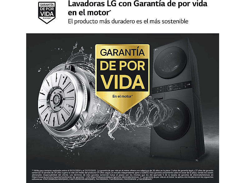 Lavadora secadora - LG WT1210BBF, Torre de lavado 12/10 kg, TurboWash™, Smart Pairing™, Inox grafito