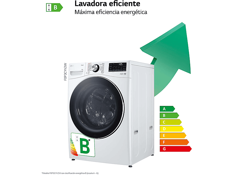Lavadora carga frontal - LG F0P3CYV2W, 20 kg, 1000 rpm, 14 programas, TurboWash™ 360˚, Steam™, Blanco