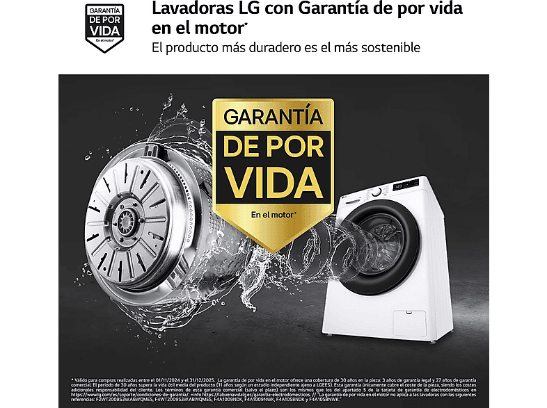 Lavadora carga frontal - LG F0P3CYV2W, 20 kg, 1000 rpm, 14 programas, TurboWash™ 360˚, Steam™, Blanco