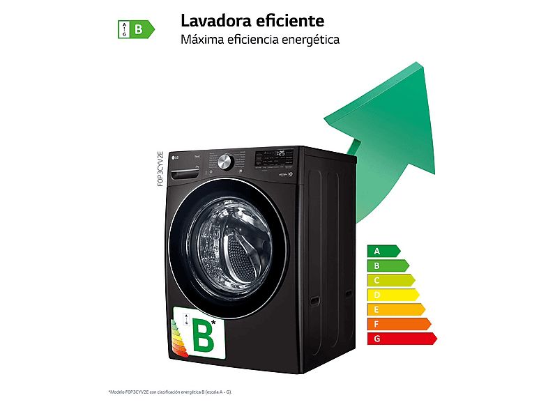 Lavadora carga frontal - LG F0P3CYV2E, 20 kg, 1000 rpm, 14 programas, AI Direct Drive™, TurboWash™360˚, Acero negro