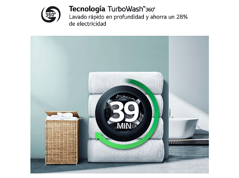 Lavadora carga frontal - LG F0P3CYV2E, 20 kg, 1000 rpm, 14 programas, AI Direct Drive™, TurboWash™360˚, Acero negro
