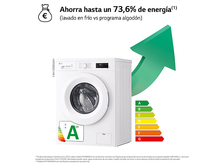 Lavadora carga frontal - LG F4X1008NWH, 8 kg, 1400 rpm, 10 programas, AI Direct Drive™, ThinQ™, Blanco Marfil