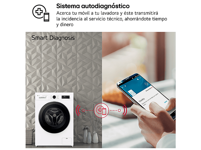Lavadora carga frontal - LG F4X1009NWK, 9 kg, 1400 rpm, 10 programas, AI Direct Drive™, ThinQ™, Blanco Marfil