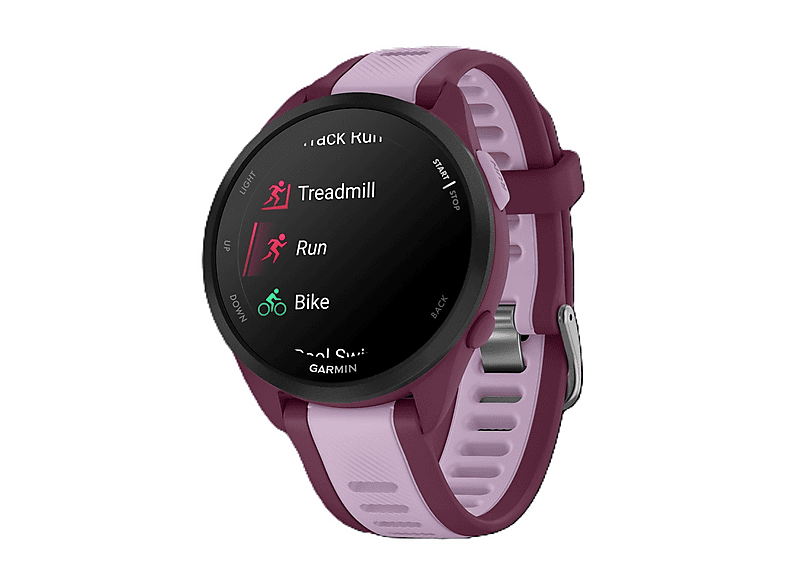 Smartwatch - Garmin Forerunner 165 Music, Polímero, Color del cuerpo del reloj:Púrpura, Color de banda:Púrpura claro;Púrpura