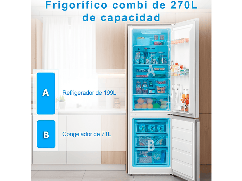 Frigorífico combi - Midea MDRB380FGE02A, No Frost, 180 cm Altura, 270l, 360º Air Flow, Inox