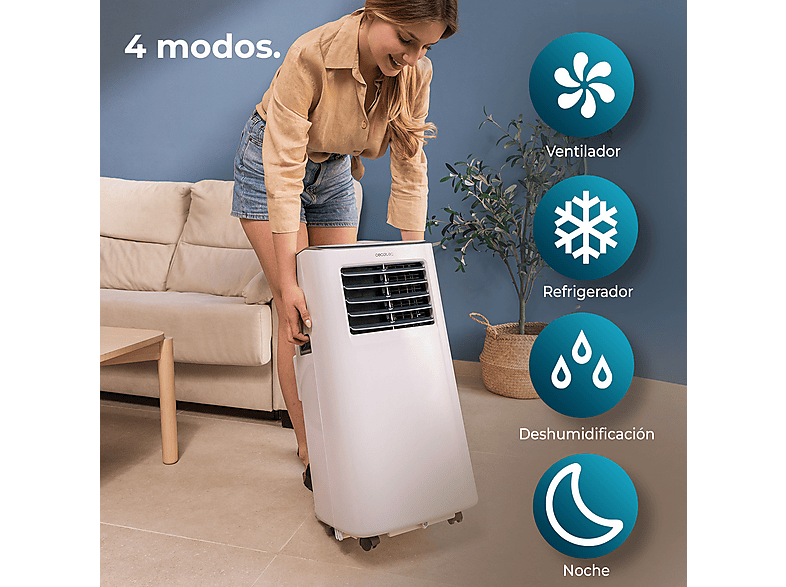 Aire acondicionado portátil - Cecotec ForceClima 7400 Touch, 7000 BTU, Táctil, Mando a distancia, deshumidificador, Gas R-290, 15-20 m², Blanco