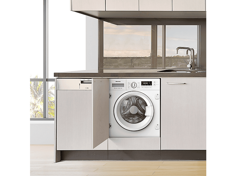 Lavadora integrable - Hisense WF3M841BWIES, 8 kg, 1400 rpm, 15 programas, Secado Allergy Care, Clase A, Sin Panelar