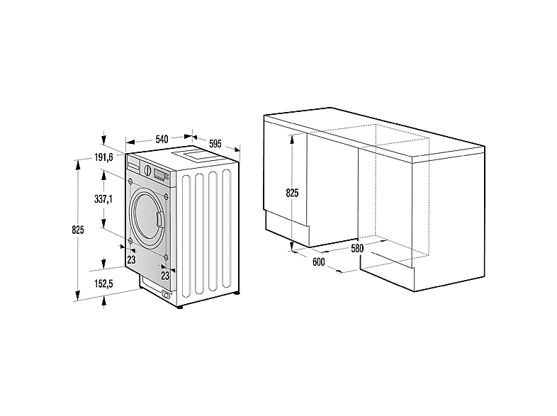 Lavadora secadora integrable - Hisense WD3M841BWIES, 8 kg /6 kg, 19 programas, Lavado Secado 1h, Inverter, Sin Panelar