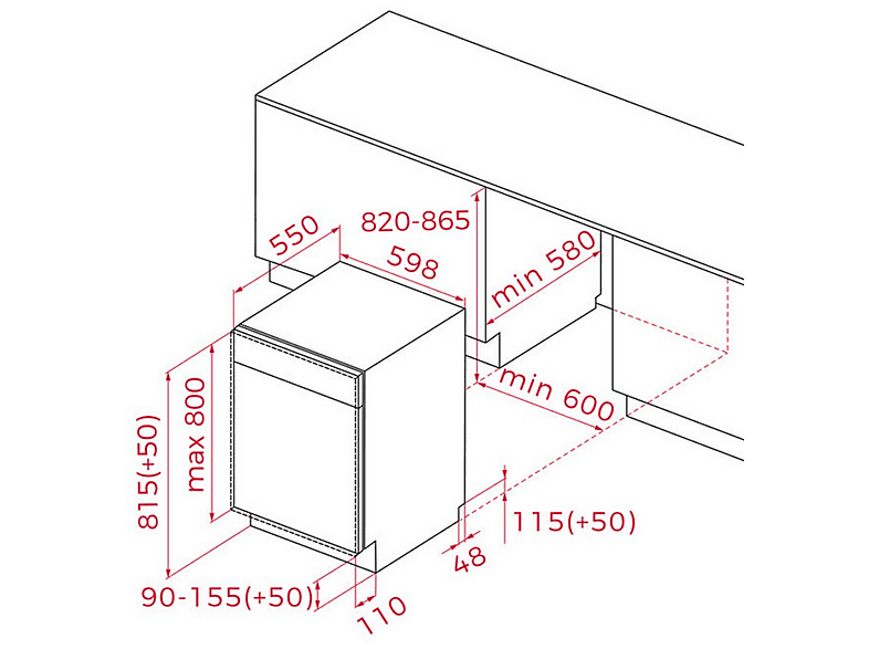 Lavavajillas integrable - Teka DFI 46650, 12 Servicios, 5 Programas, Ancho 59.8 cm, Sin panelar