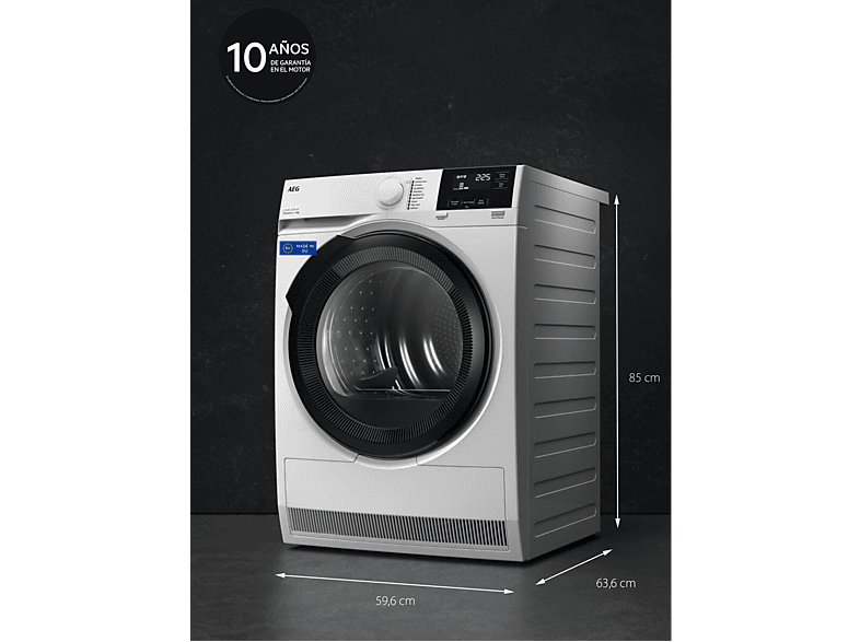 Secadora bomba de calor - AEG TR719G4PB, 9 kg, 10 programas, MixDry, Display LED, Blanco