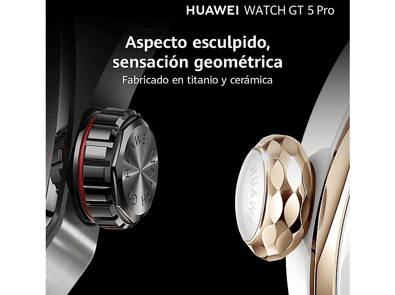 Smartwatch - Huawei Watch GT5 Pro 46mm, Llamadas BT, Respuesta con Teclado, 14 días batería, Compatible iOS/Android, Correa Fluoroelastómero Negro