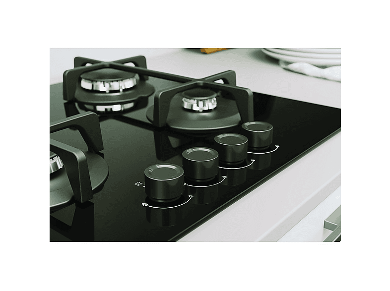 Placa de gas - Indesit ING 61T/BK 1, 4 zone(s) zonas, 59 cm, Negro