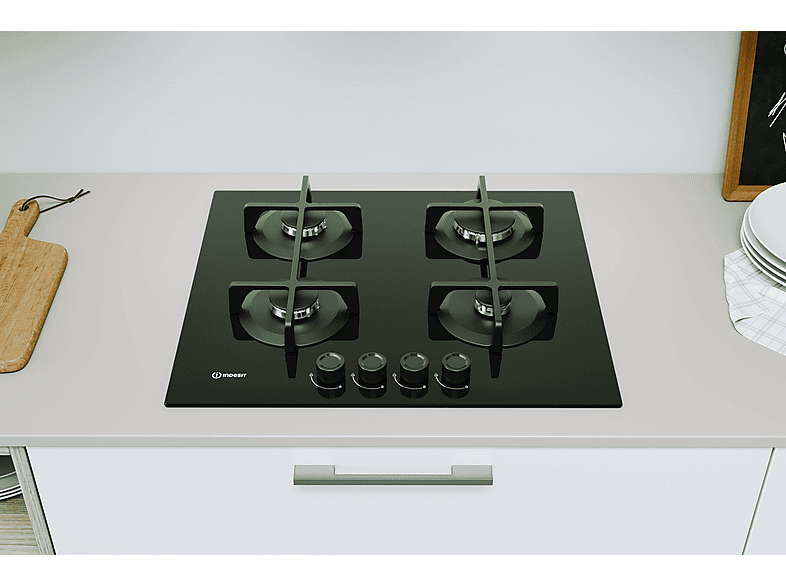 Placa de gas - Indesit ING 61T/BK 1, 4 zone(s) zonas, 59 cm, Negro