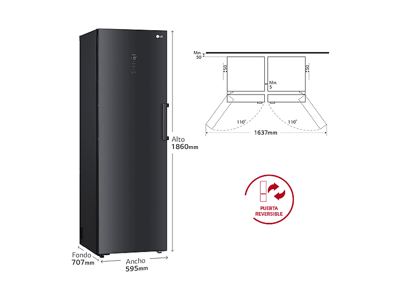 Congelador vertical - LG GFM61MCCSF, 324 l, 186 cm, No Frost, LinearCooling™, Negro