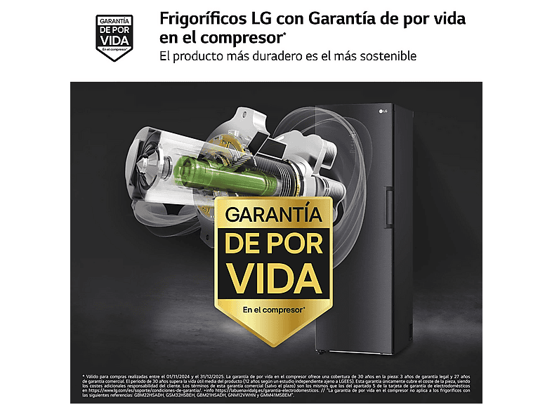 Congelador vertical - LG GFM61MCCSF, 324 l, 186 cm, No Frost, LinearCooling™, Negro