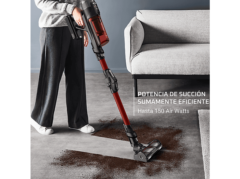 Aspirador escoba - Rowenta RH9A73 X - Force Flex 13.60 Animal Care, 380 W, 0.65 L, 60 min, Sin cables, Multisuperficie, Especial mascotas, Rojo
