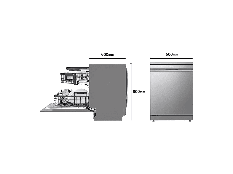 Lavavajillas - LG DF587HVS, 10 servicios, 10 programas, 60 cm, Lavado a vapor, Acero  antihuellas