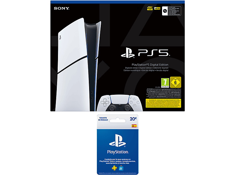 Consola - Ardistel, Sony PS5 Slim Digital Edition, 825 GB SSD, 4K, Chasis D, Blanco + Tarjeta PS Plus 20€