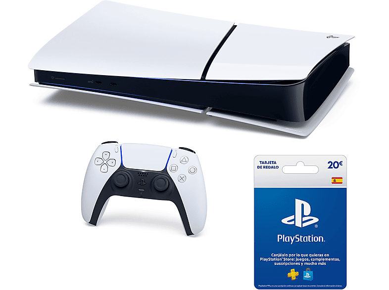 Consola - Ardistel, Sony PS5 Slim Digital Edition, 825 GB SSD, 4K, Chasis D, Blanco + Tarjeta PS Plus 20€
