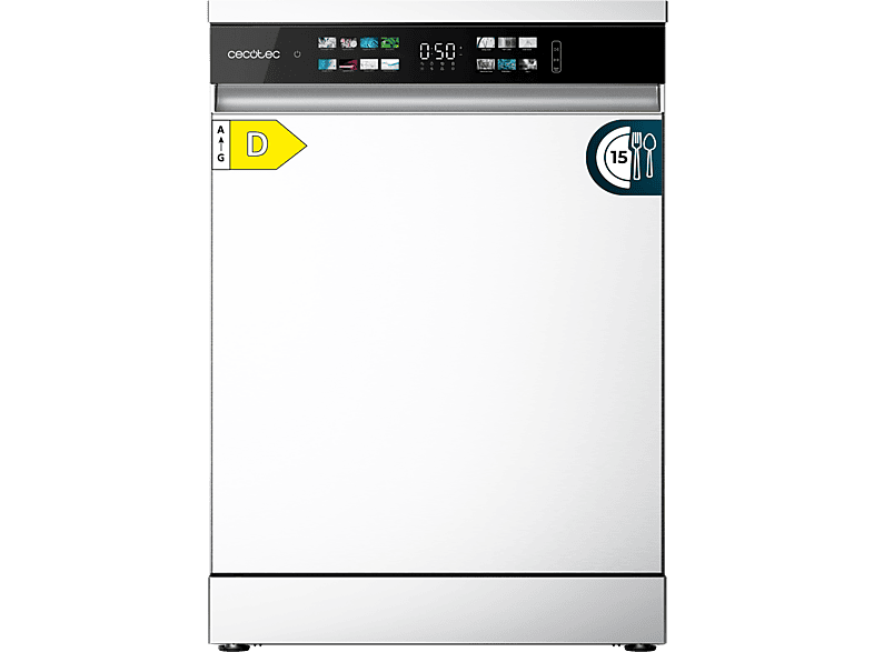 Lavavajillas - Cecotec Bolero Aguazero 6210 D, 15 cubiertos, 14 programas, 60 cm, Tercera bandeja, Pantalla FullColor XXL, Dual Zone Wash, White