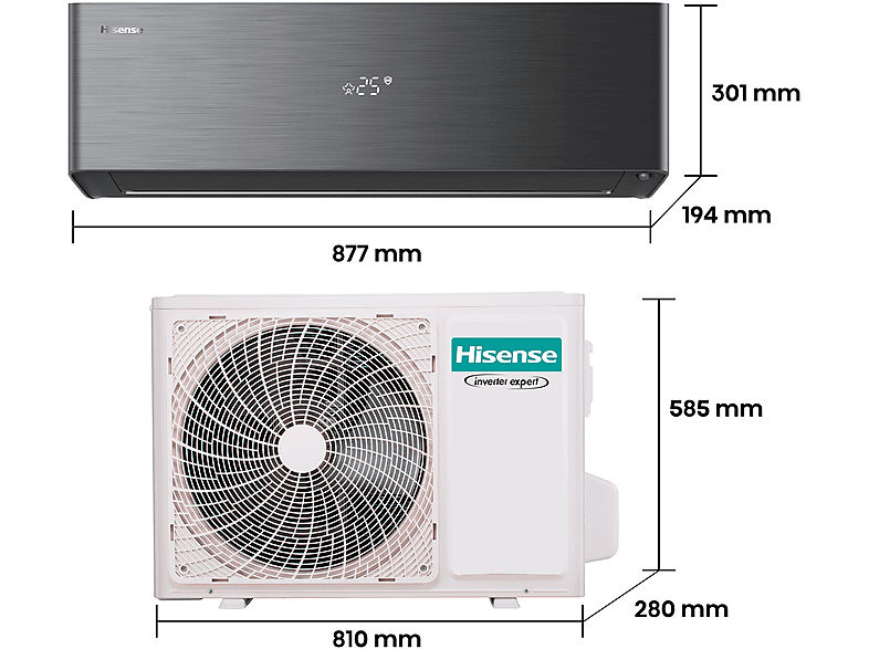 Aire acondicionado Split 1 x 1 - Hisense QH35XV0B 3010 fg/h, WiFI, IA Smart, A+++, Autolimpieza, Negro
