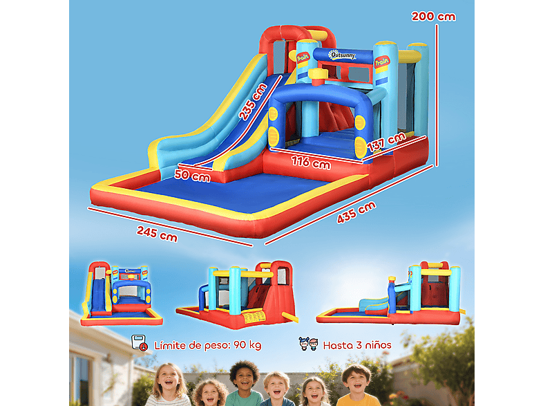 Castillo Hinchable - Outsunny 342-058V90, a partir de 3 año(s), Multicolor
