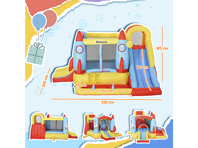 Castillo Hinchable - Outsunny 330x265x185 cm, a partir de 3 año(s), Multicolor