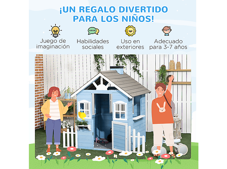 Casa de madera - Outsunny 345-025V00BU, a partir de 3 año(s), Azul