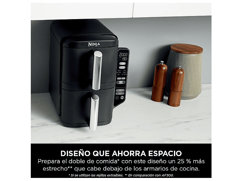 Freidora de aire - Ninja SL300EU, 2470 W, 7.6 l dividido en 2 bandejas, Negro