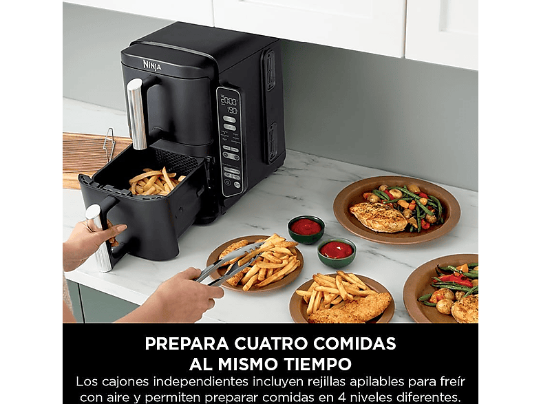Freidora de aire - Ninja SL300EU, 2470 W, 7.6 l dividido en 2 bandejas, Negro